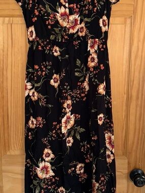 Black Floral Maxi Dress with Cream & Green Blooms